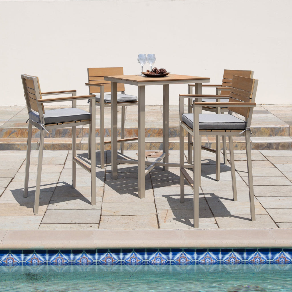 Ensemble de bar d'extérieur Corvus Jasmine 5 pièces avec coussins Sunbrella