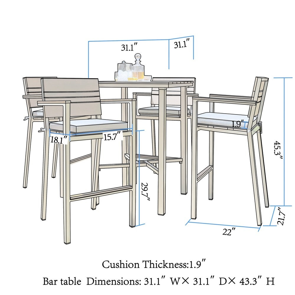 Ensemble de bar d'extérieur Corvus Jasmine 5 pièces avec coussins Sunbrella