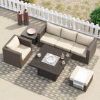 Ensemble de foyer sectionnel de conversation Corvus Kipling en résine tressée, 7 pièces