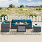 Ensemble de foyer sectionnel de conversation Corvus Kipling en résine tressée, 7 pièces