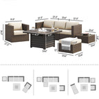 Ensemble de foyer sectionnel de conversation Corvus Kipling en résine tressée, 7 pièces