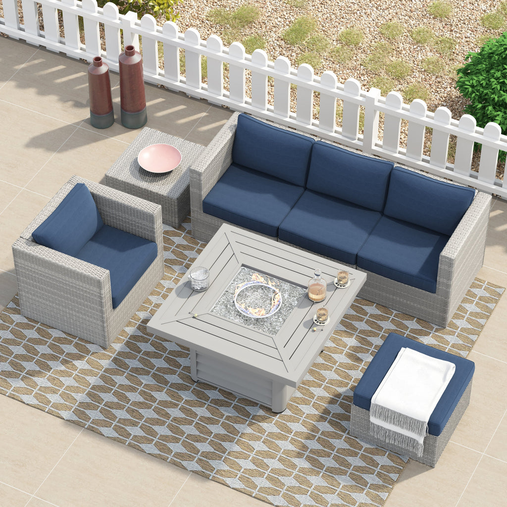 Ensemble de foyer sectionnel de conversation Corvus Kipling en résine tressée, 7 pièces