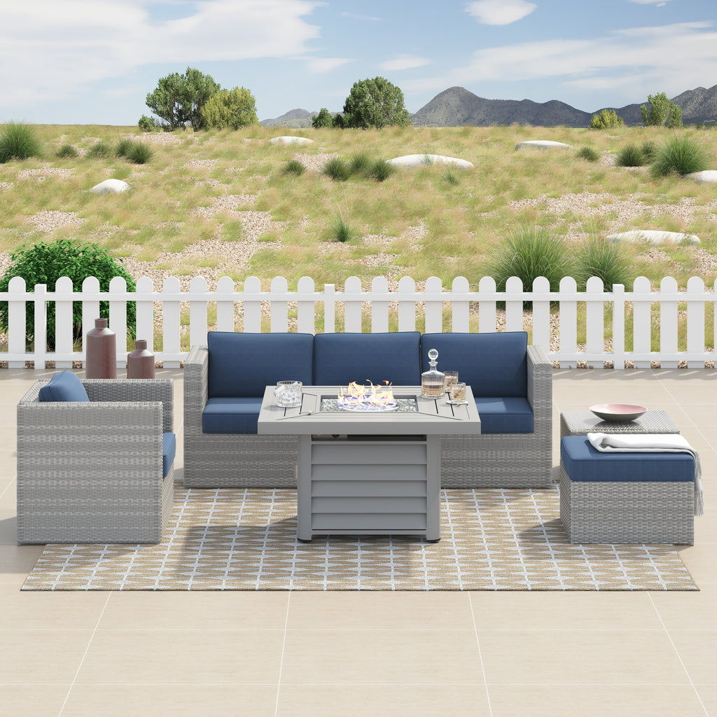 Ensemble de foyer sectionnel de conversation Corvus Kipling en résine tressée, 7 pièces