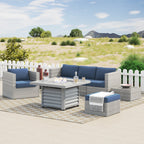 Ensemble de foyer sectionnel de conversation Corvus Kipling en résine tressée, 7 pièces