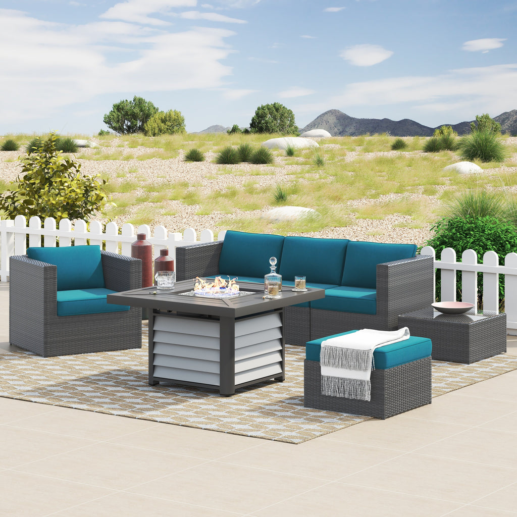 Ensemble de foyer sectionnel de conversation Corvus Kipling en résine tressée, 7 pièces