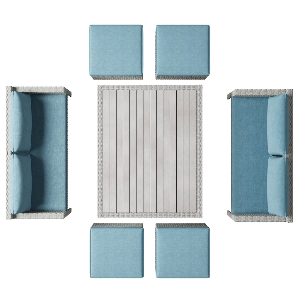 Ensemble de salle à manger d'extérieur Corvus Martinka en aluminium et osier, 7 pièces