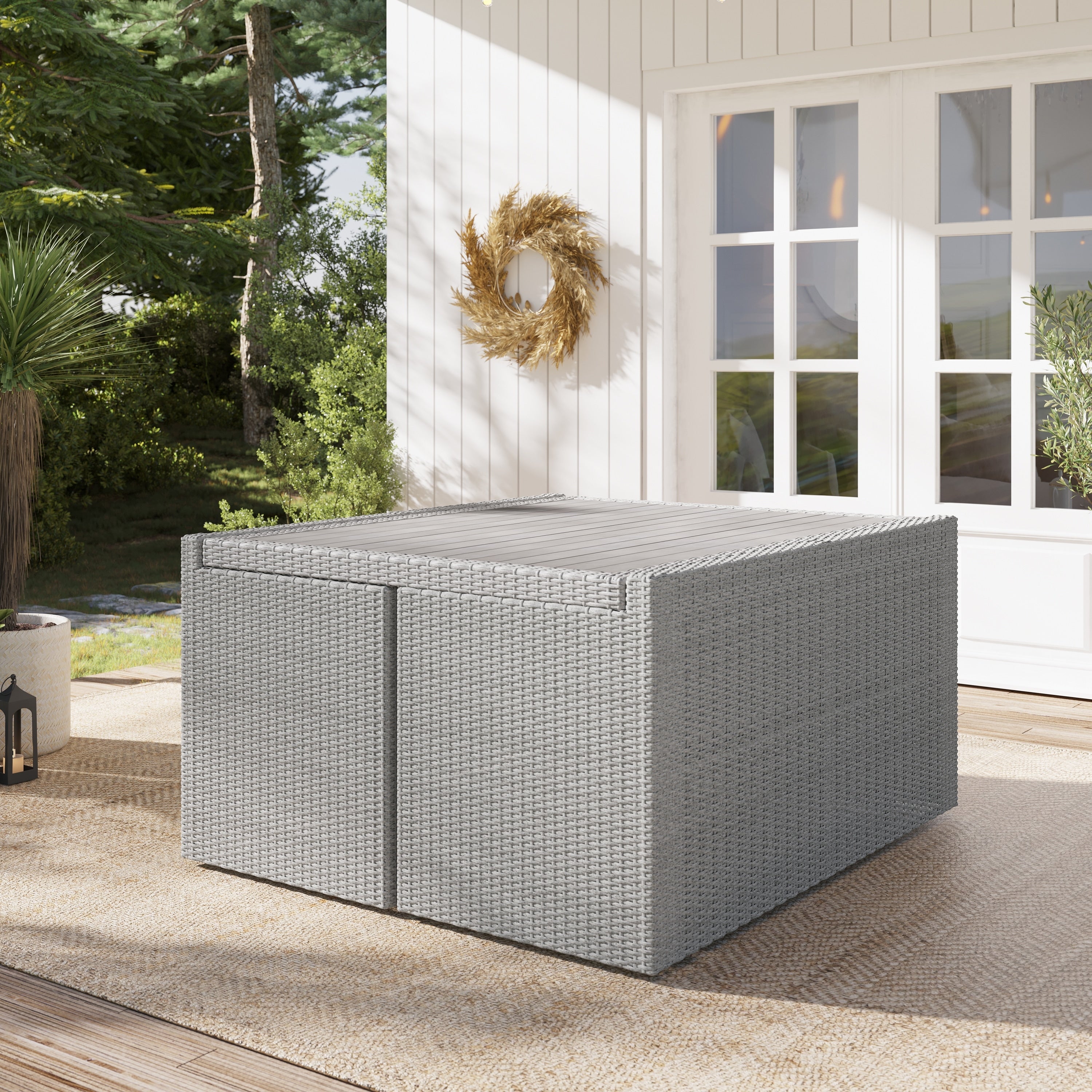 Ensemble de salle à manger d'extérieur Corvus Martinka en aluminium et osier, 7 pièces