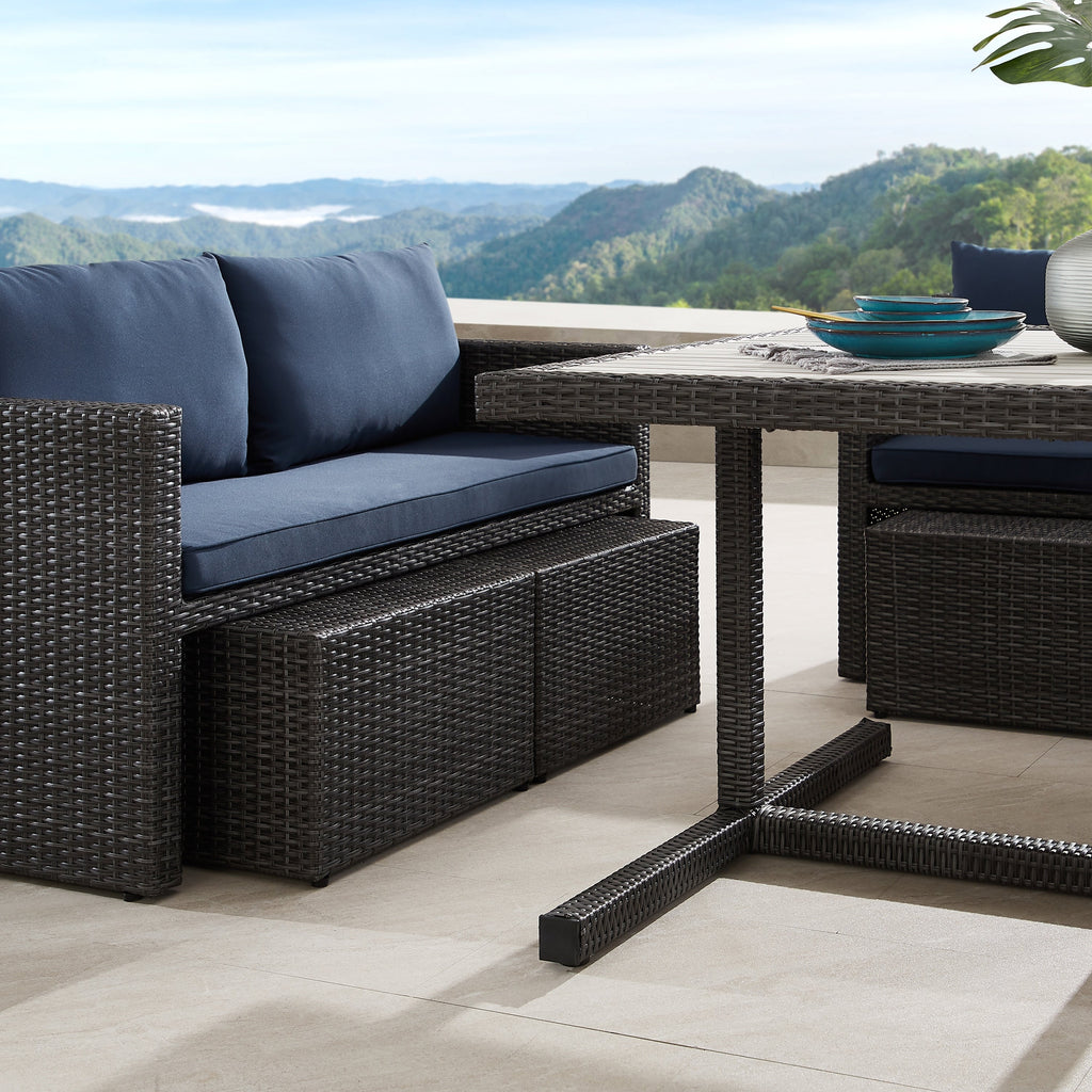 Ensemble de salle à manger d'extérieur Corvus Martinka en aluminium et osier, 7 pièces