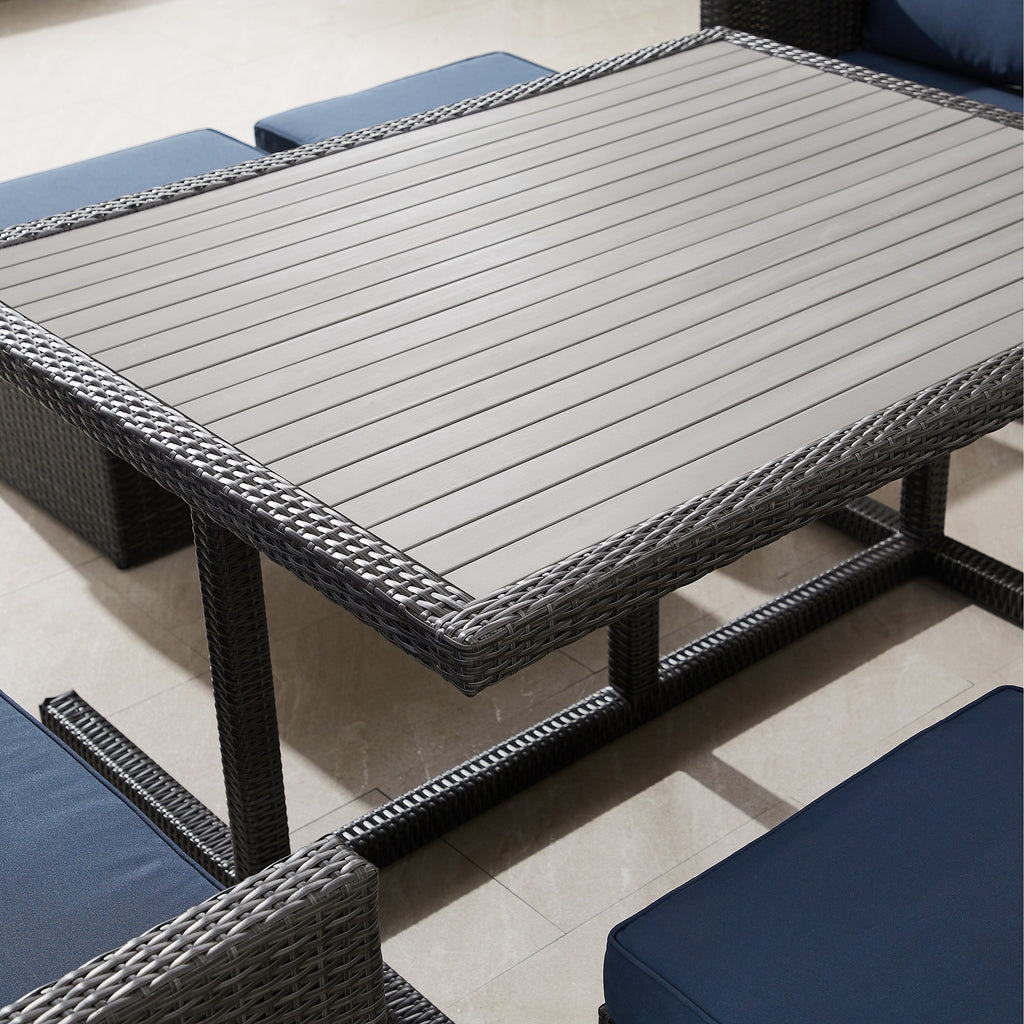 Ensemble de salle à manger d'extérieur Corvus Martinka en aluminium et osier, 7 pièces