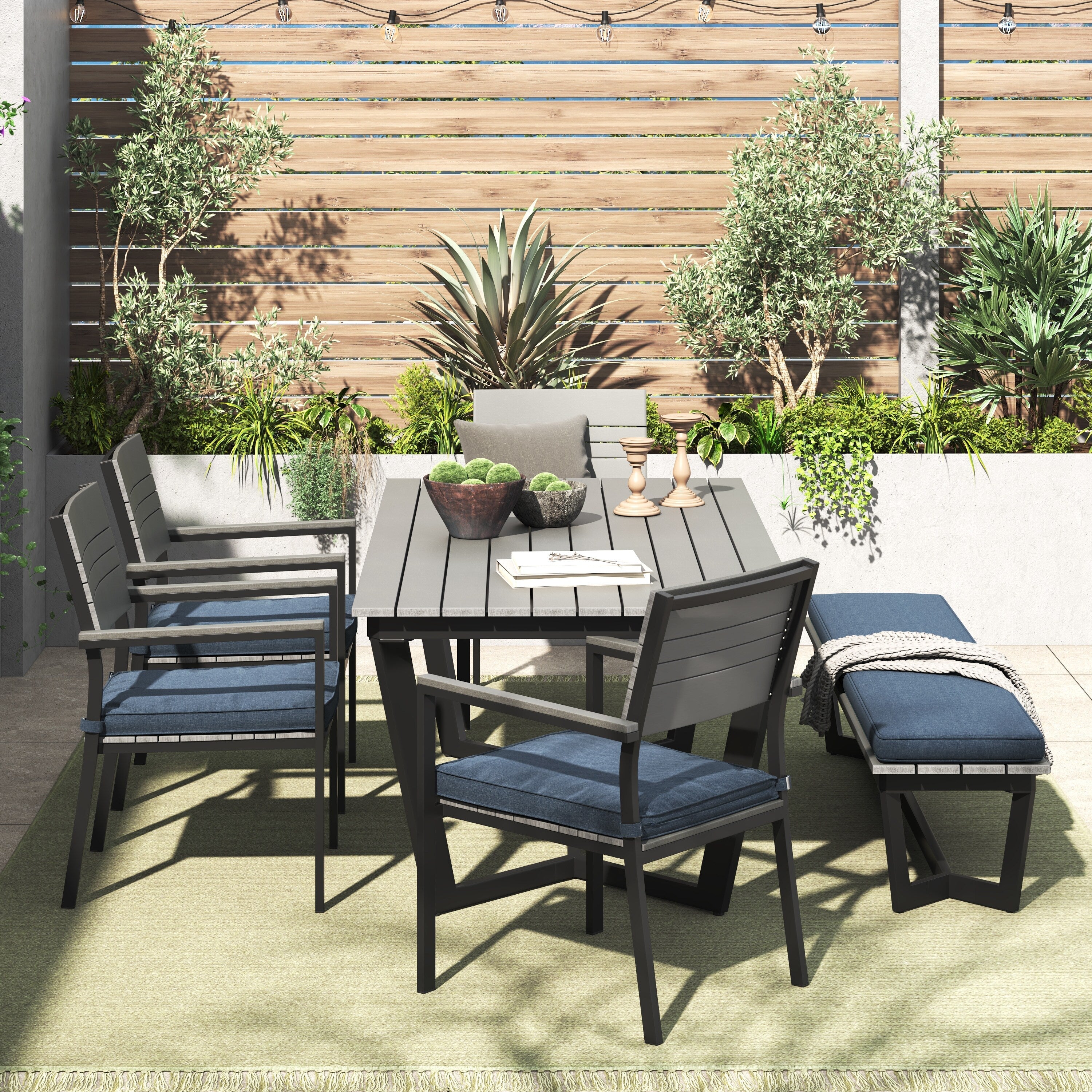 Ensemble de salle à manger d'extérieur Corvus Orville 6 pièces en aluminium avec plateau de table en WPC