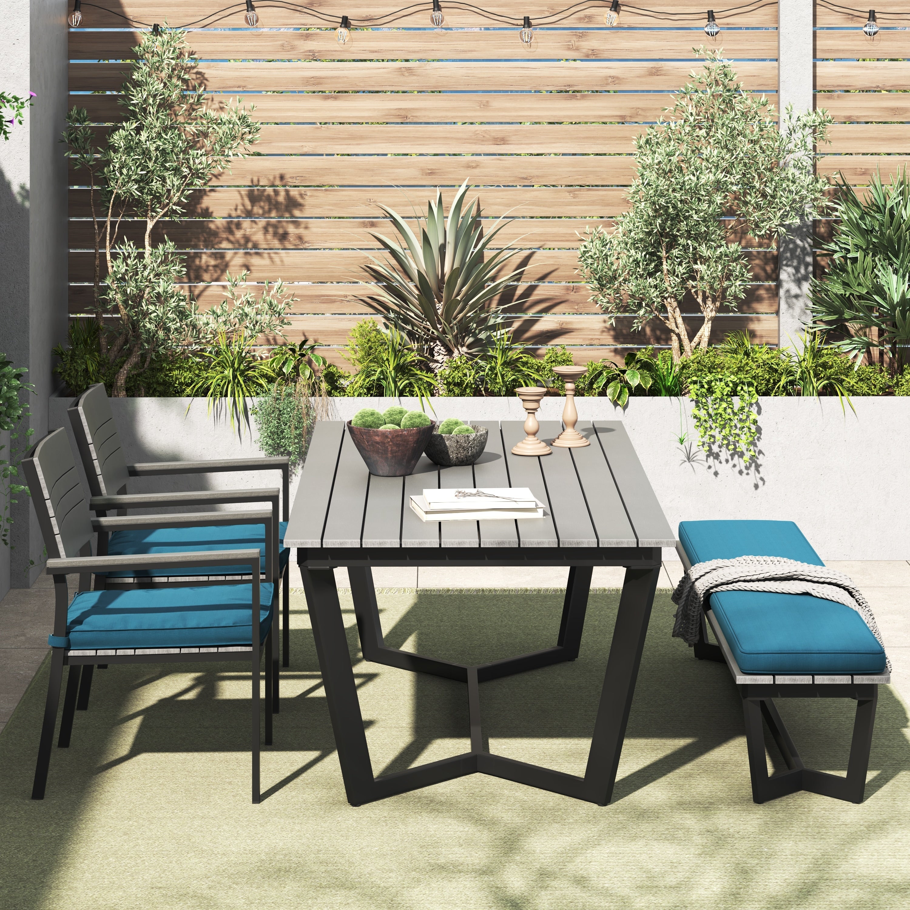 Ensemble de salle à manger d'extérieur Corvus Orville 6 pièces en aluminium avec plateau de table en WPC