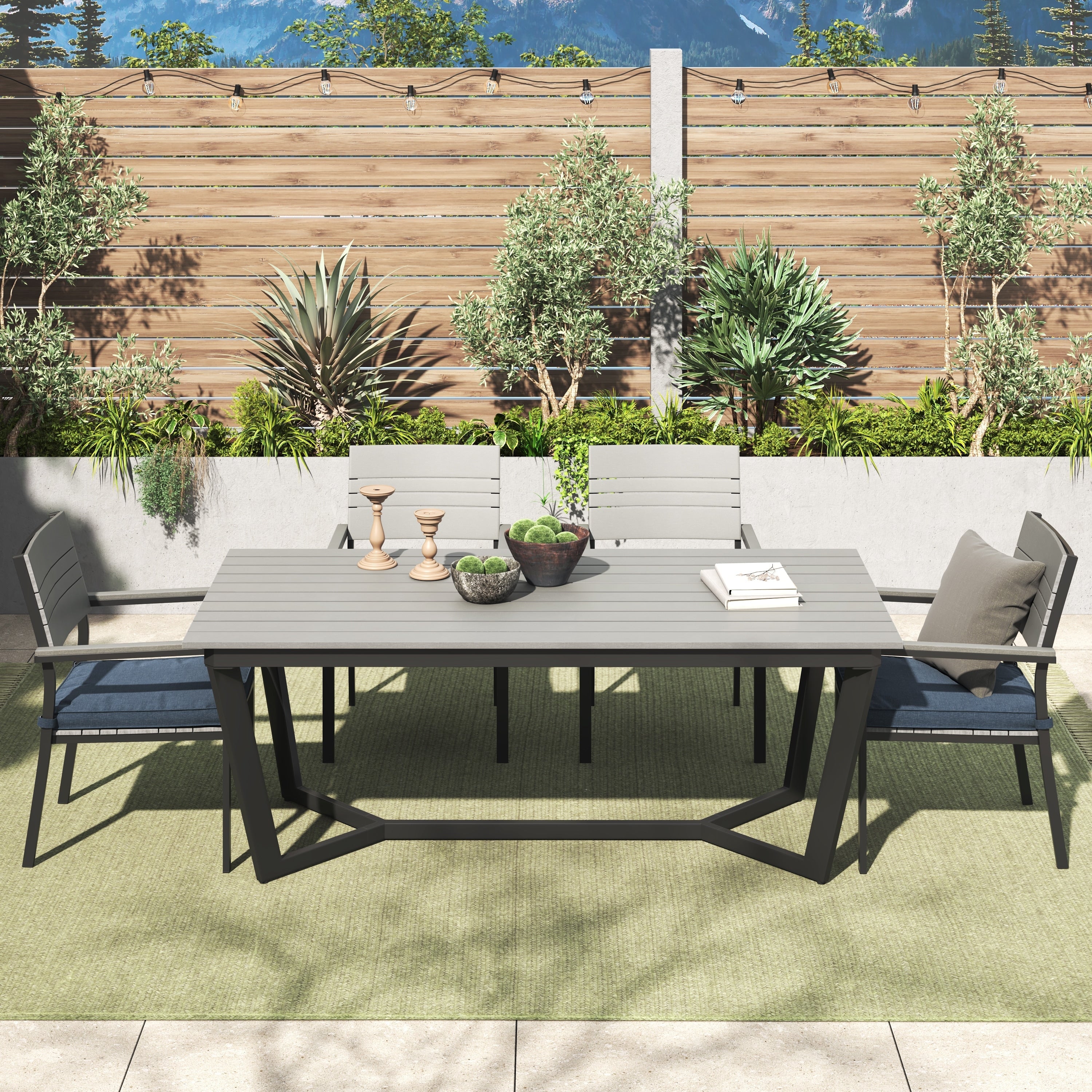 Ensemble de salle à manger d'extérieur Corvus Orville 6 pièces en aluminium avec plateau de table en WPC