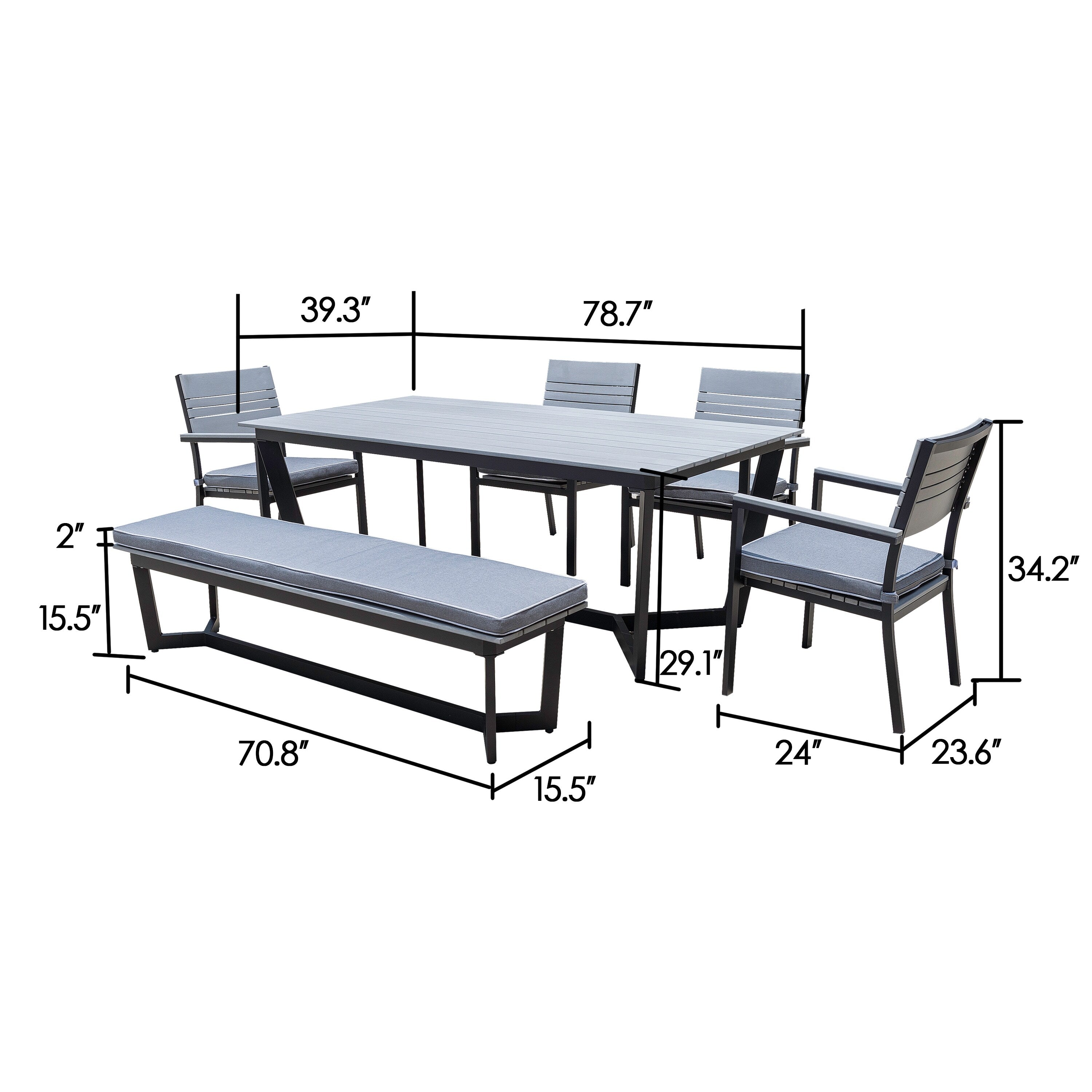 Ensemble de salle à manger d'extérieur Corvus Orville 6 pièces en aluminium avec plateau de table en WPC