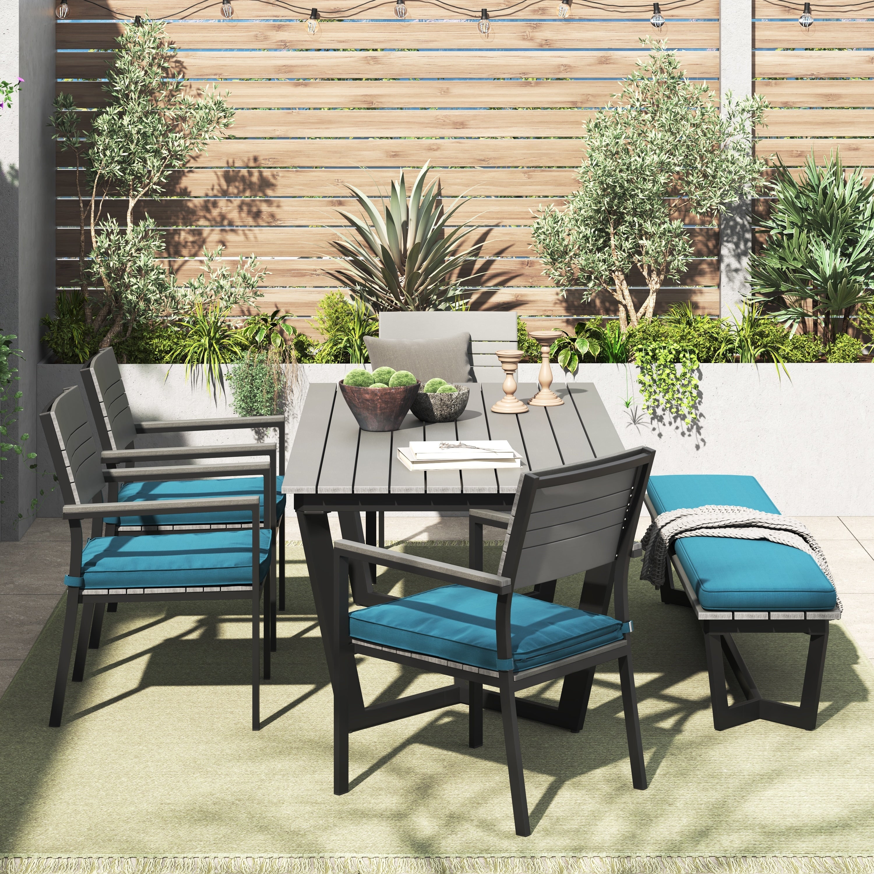 Ensemble de salle à manger d'extérieur Corvus Orville 6 pièces en aluminium avec plateau de table en WPC