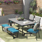 Ensemble de salle à manger d'extérieur Corvus Orville 6 pièces en aluminium avec plateau de table en WPC