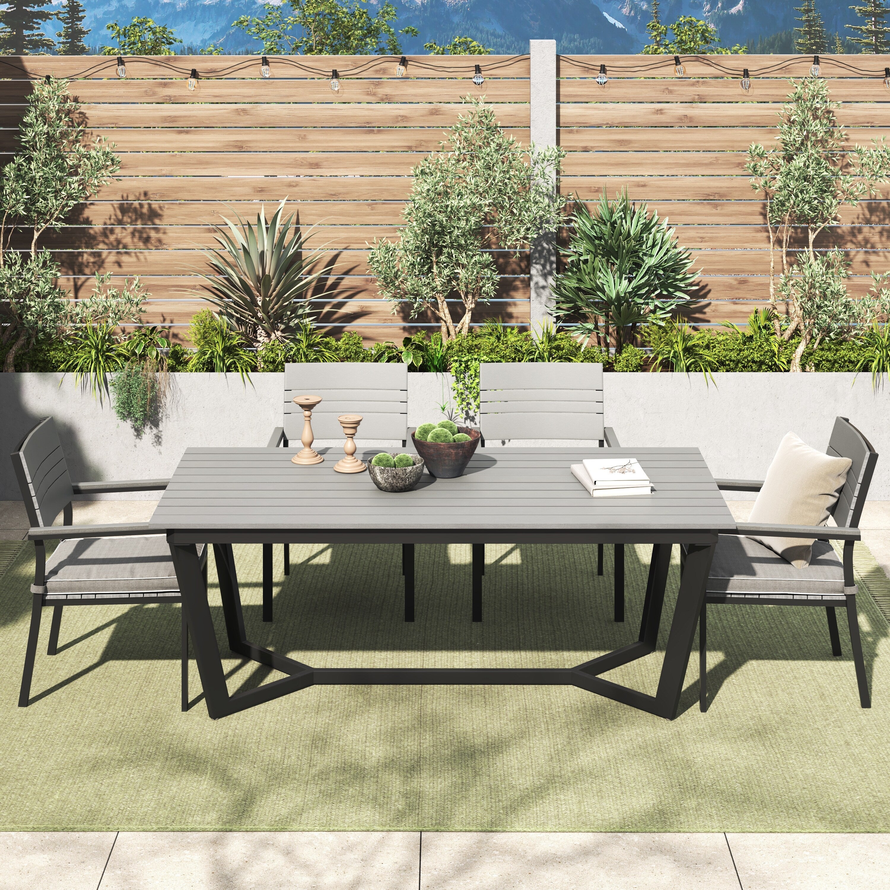 Ensemble de salle à manger d'extérieur Corvus Orville 6 pièces en aluminium avec plateau de table en WPC