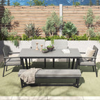 Ensemble de salle à manger d'extérieur Corvus Orville 6 pièces en aluminium avec plateau de table en WPC