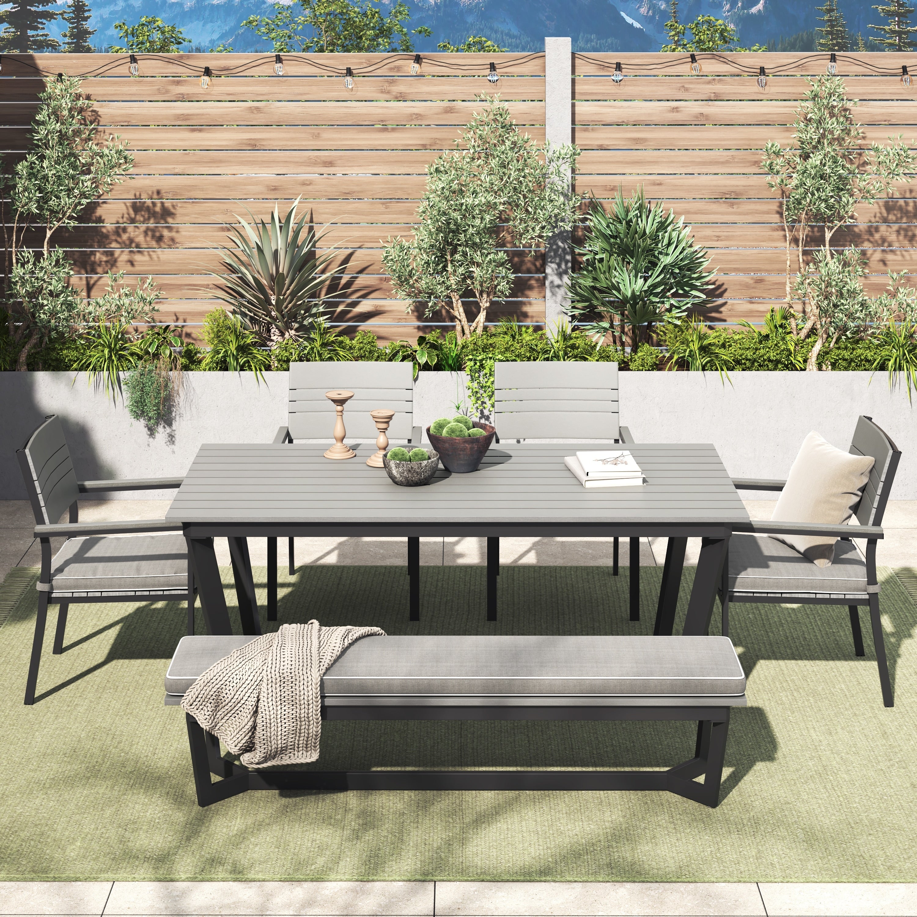 Ensemble de salle à manger d'extérieur Corvus Orville 6 pièces en aluminium avec plateau de table en WPC