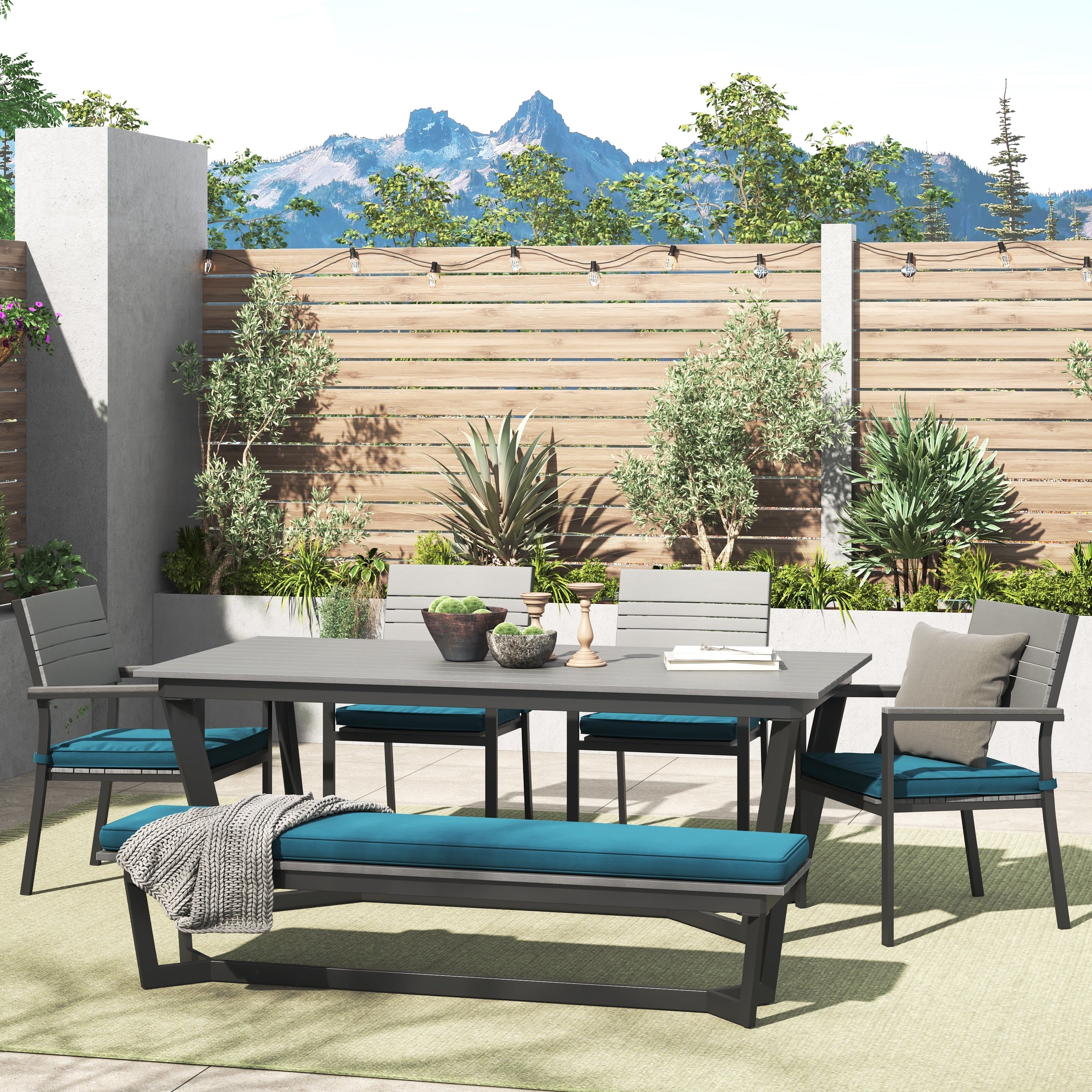 Ensemble de salle à manger d'extérieur Corvus Orville 6 pièces en aluminium avec plateau de table en WPC