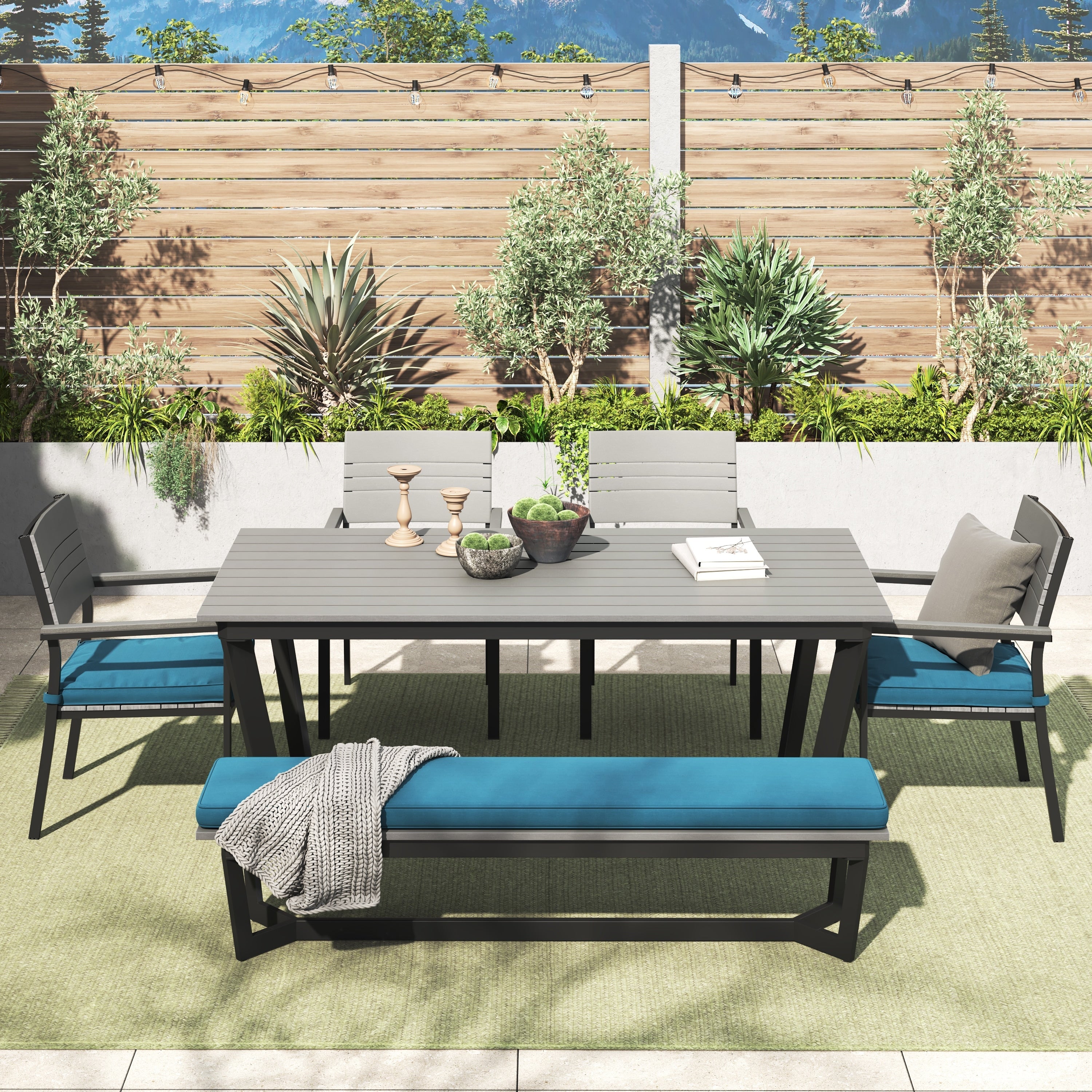 Ensemble de salle à manger d'extérieur Corvus Orville 6 pièces en aluminium avec plateau de table en WPC