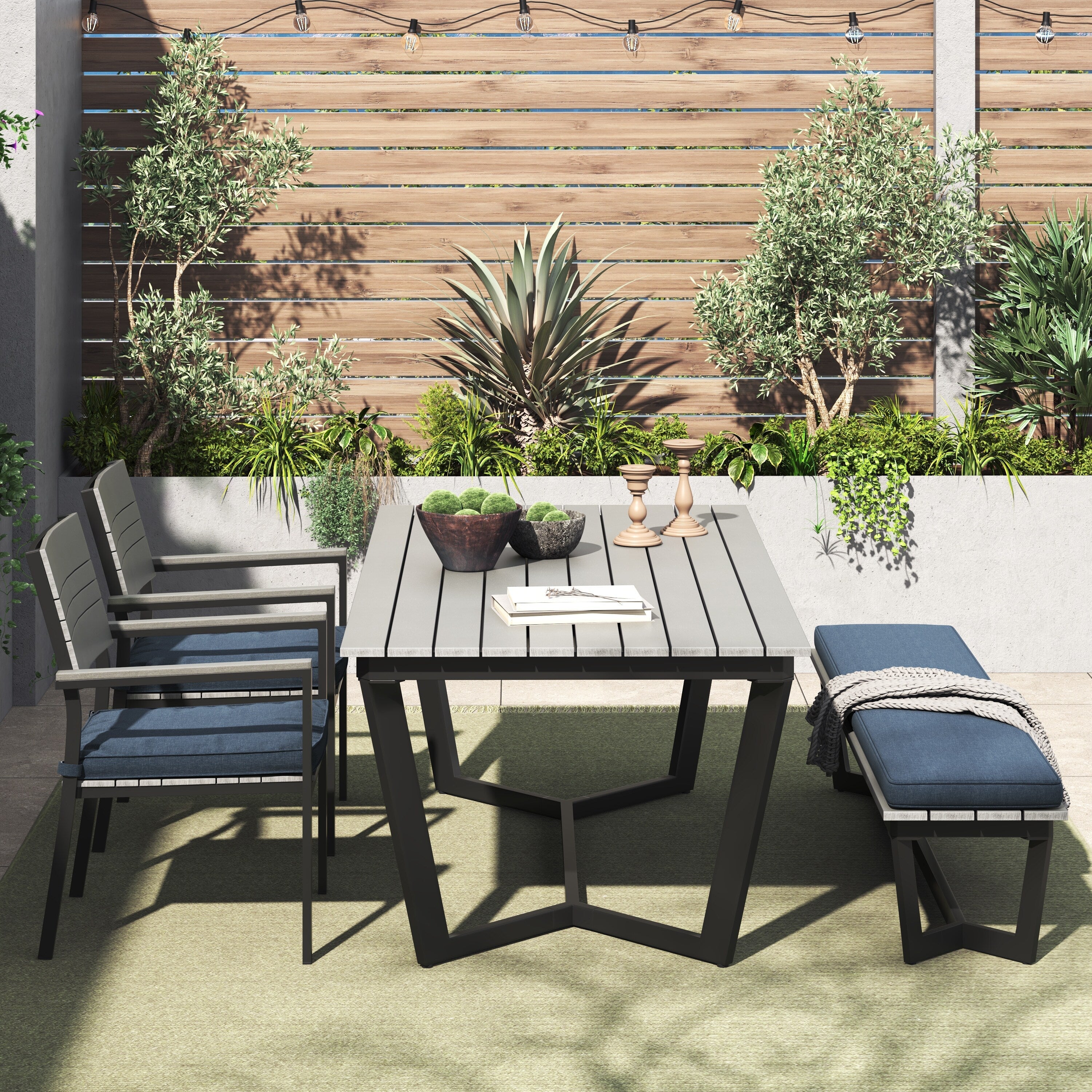 Ensemble de salle à manger d'extérieur Corvus Orville 6 pièces en aluminium avec plateau de table en WPC