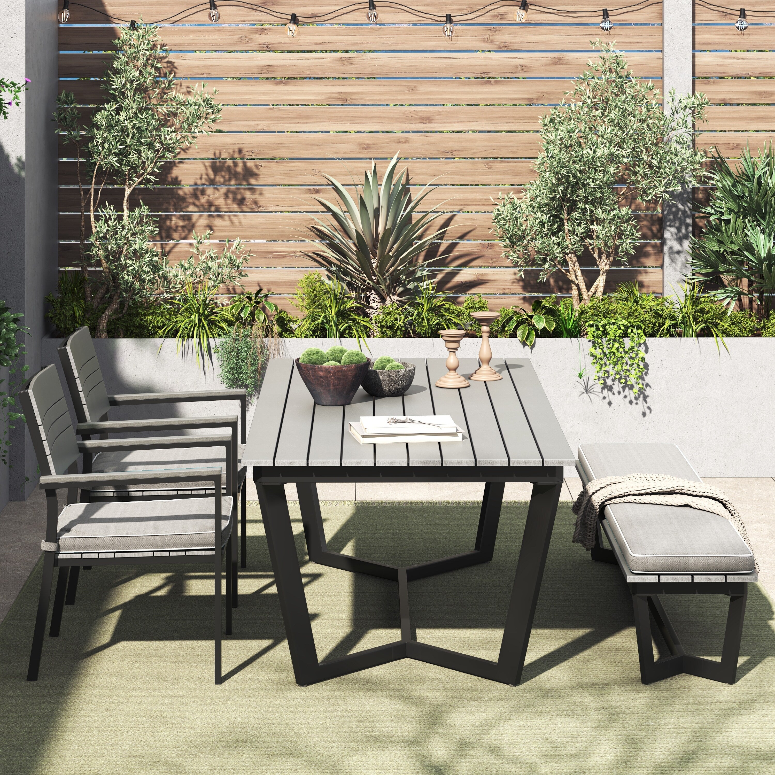 Ensemble de salle à manger d'extérieur Corvus Orville 6 pièces en aluminium avec plateau de table en WPC