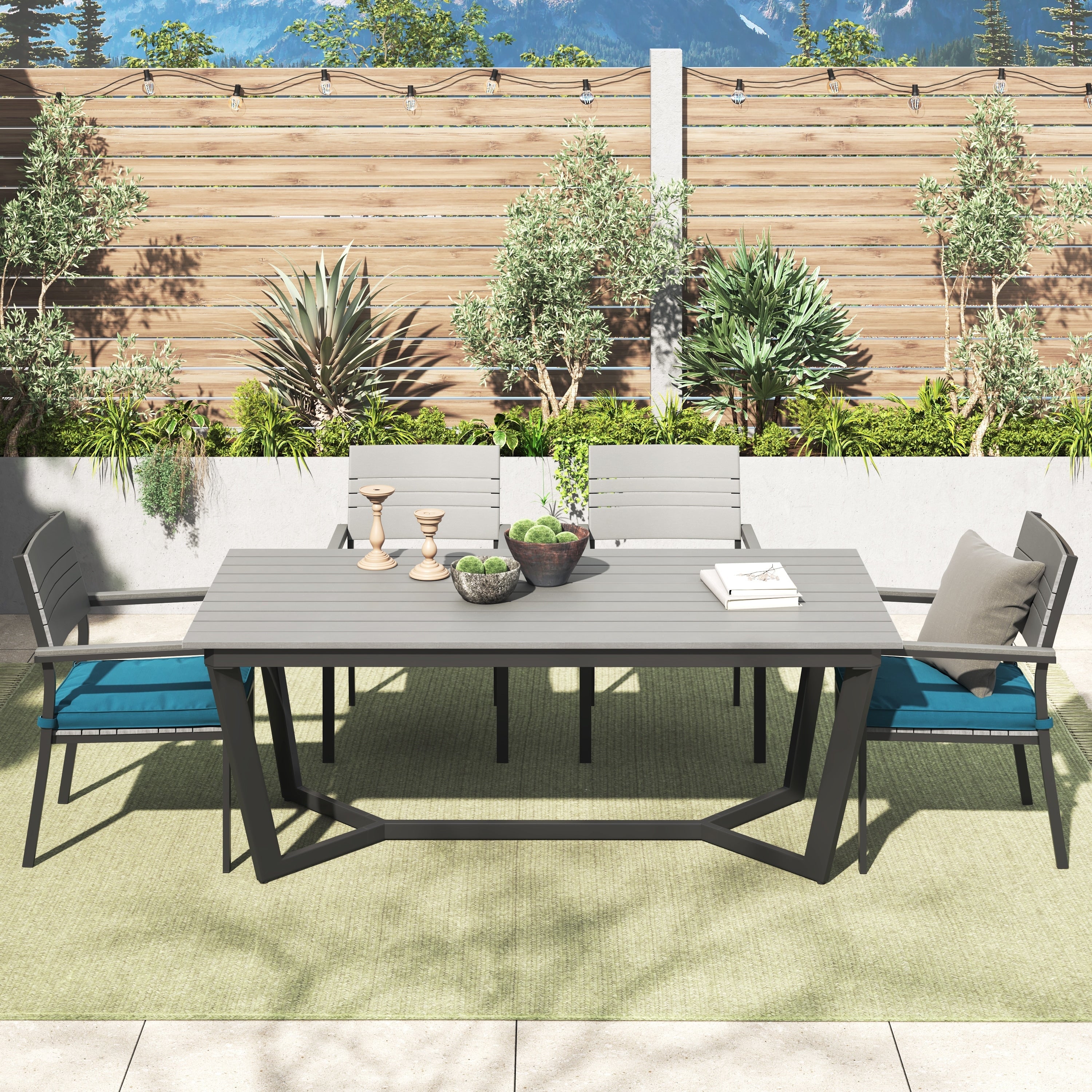 Ensemble de salle à manger d'extérieur Corvus Orville 6 pièces en aluminium avec plateau de table en WPC