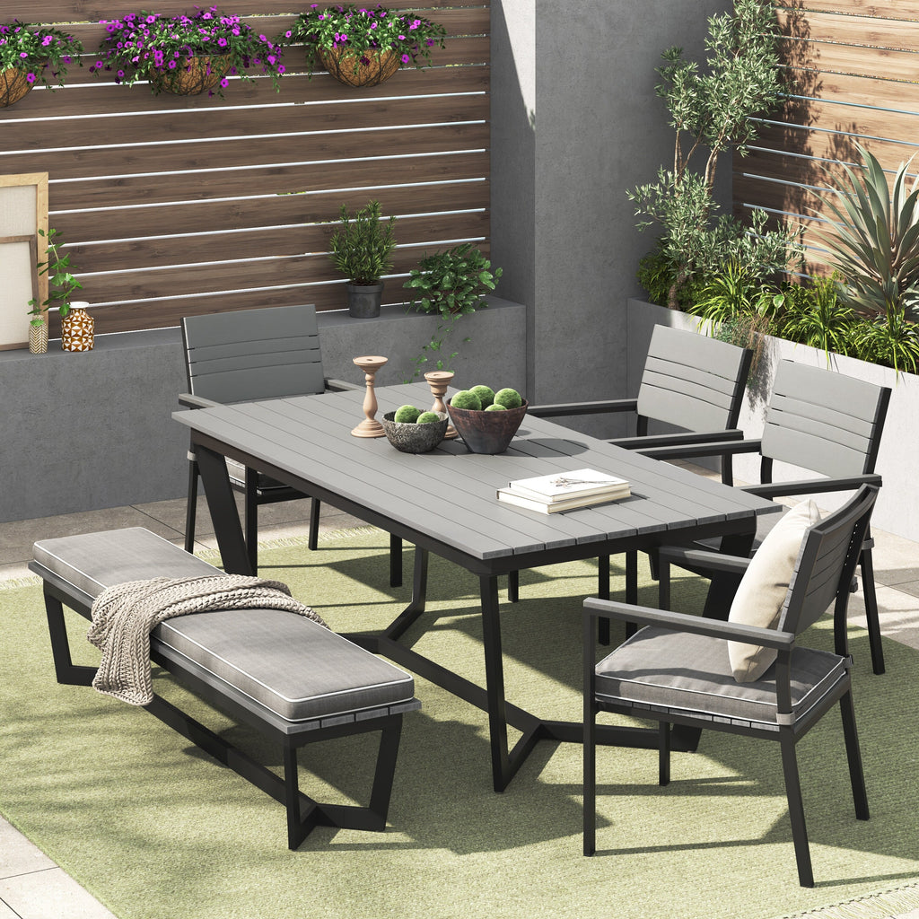 Ensemble de salle à manger d'extérieur Corvus Orville 6 pièces en aluminium avec plateau de table en WPC