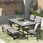 Ensemble de salle à manger d'extérieur Corvus Orville 6 pièces en aluminium avec plateau de table en WPC