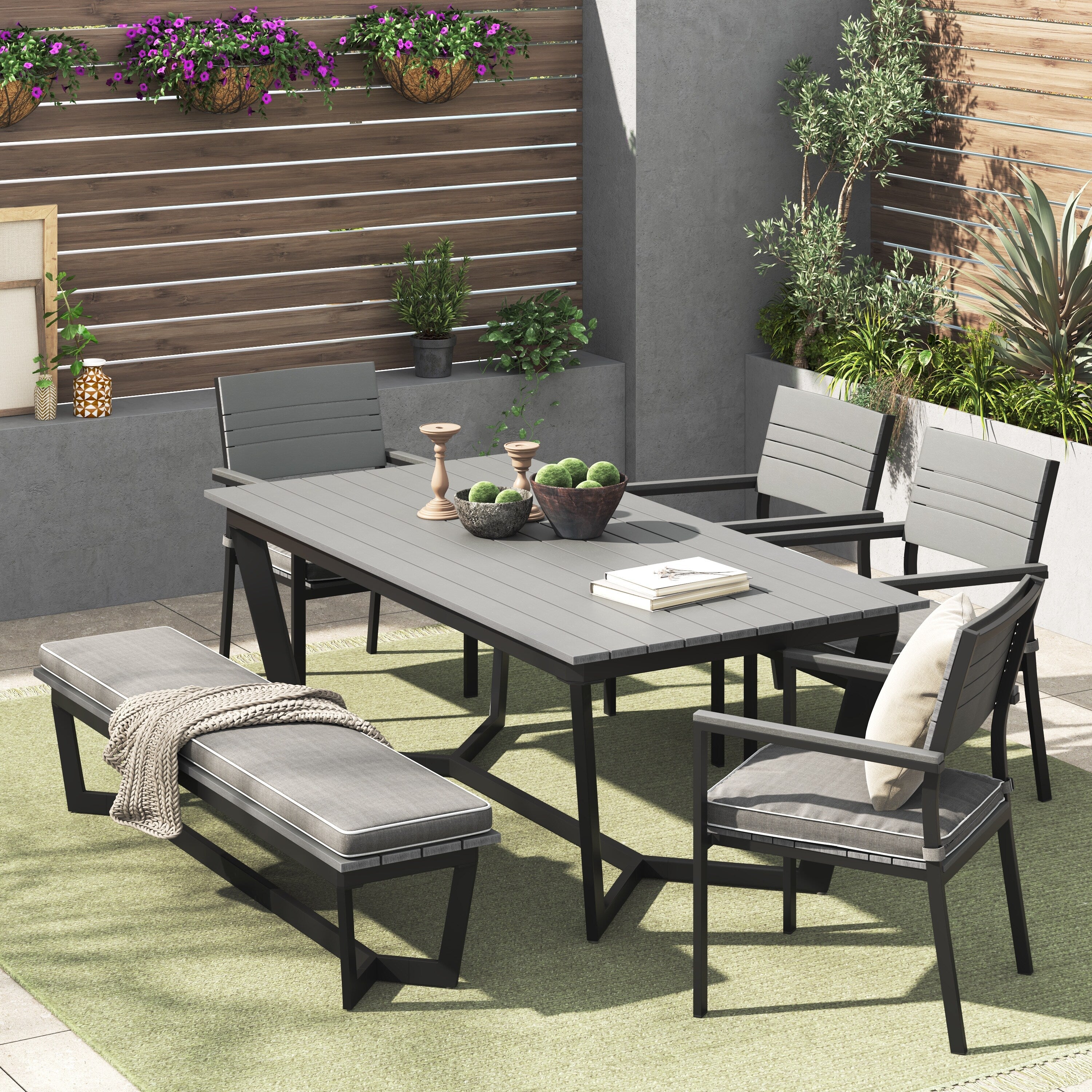 Ensemble de salle à manger d'extérieur Corvus Orville 6 pièces en aluminium avec plateau de table en WPC