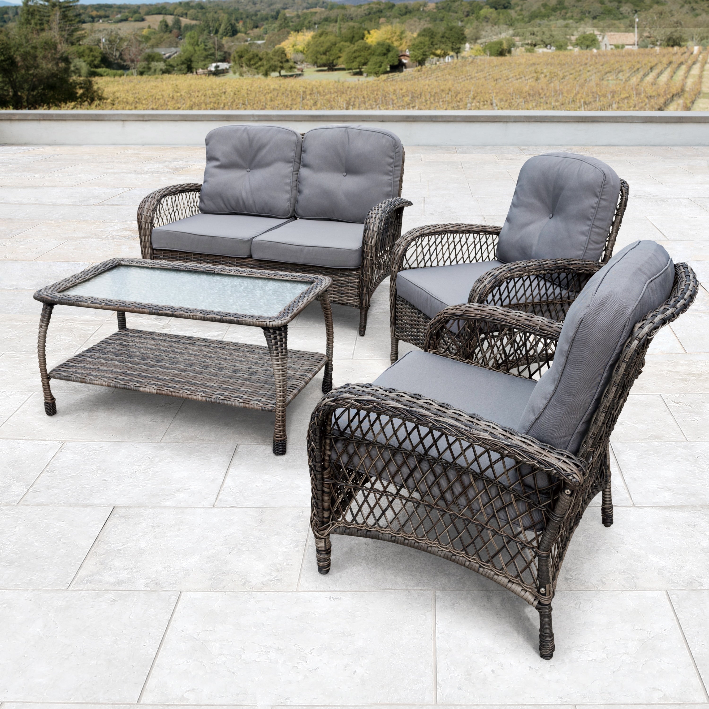 Ensemble de salon de jardin en osier Corvus Padova 4 pièces