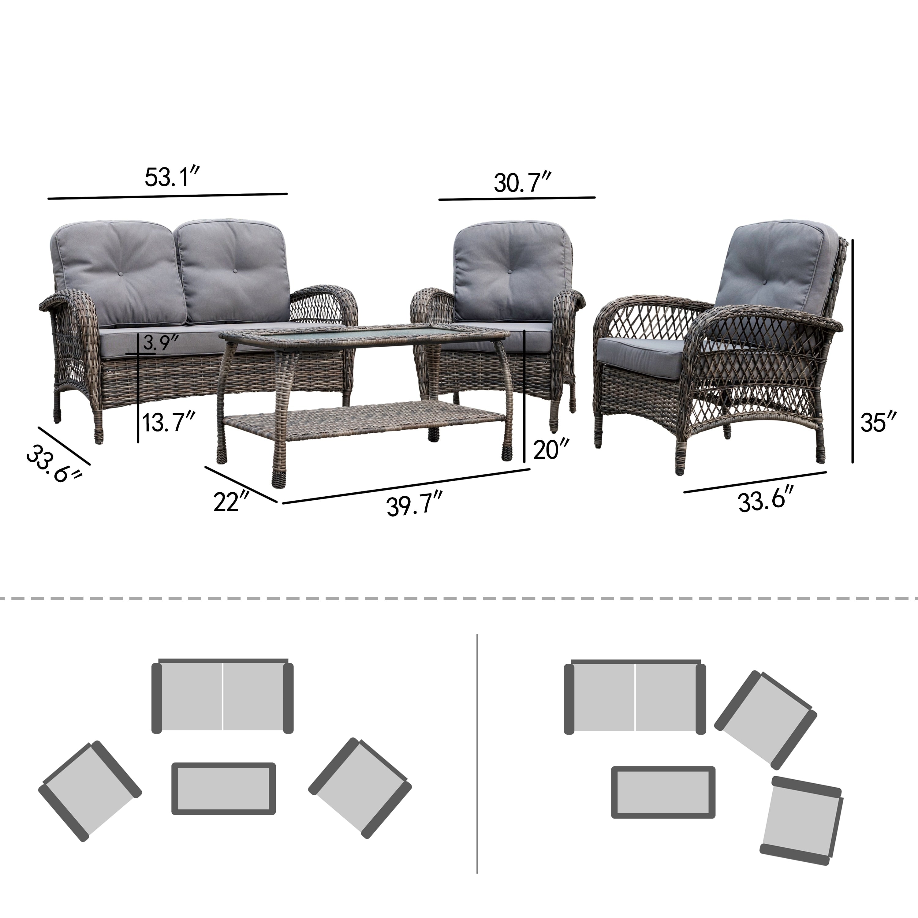 Ensemble de salon de jardin en osier Corvus Padova 4 pièces