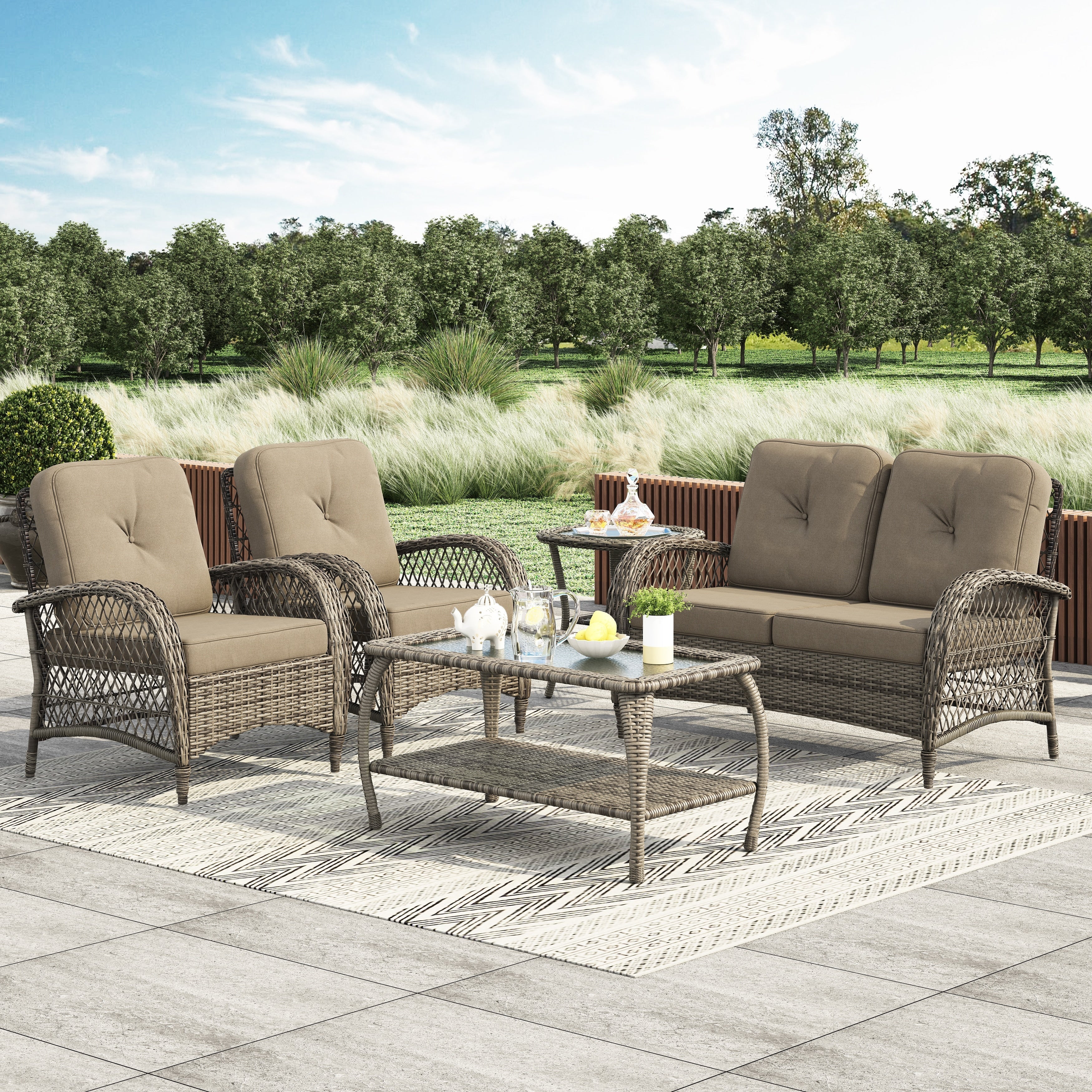 Ensemble de salon de jardin en osier Corvus Padova 4 pièces