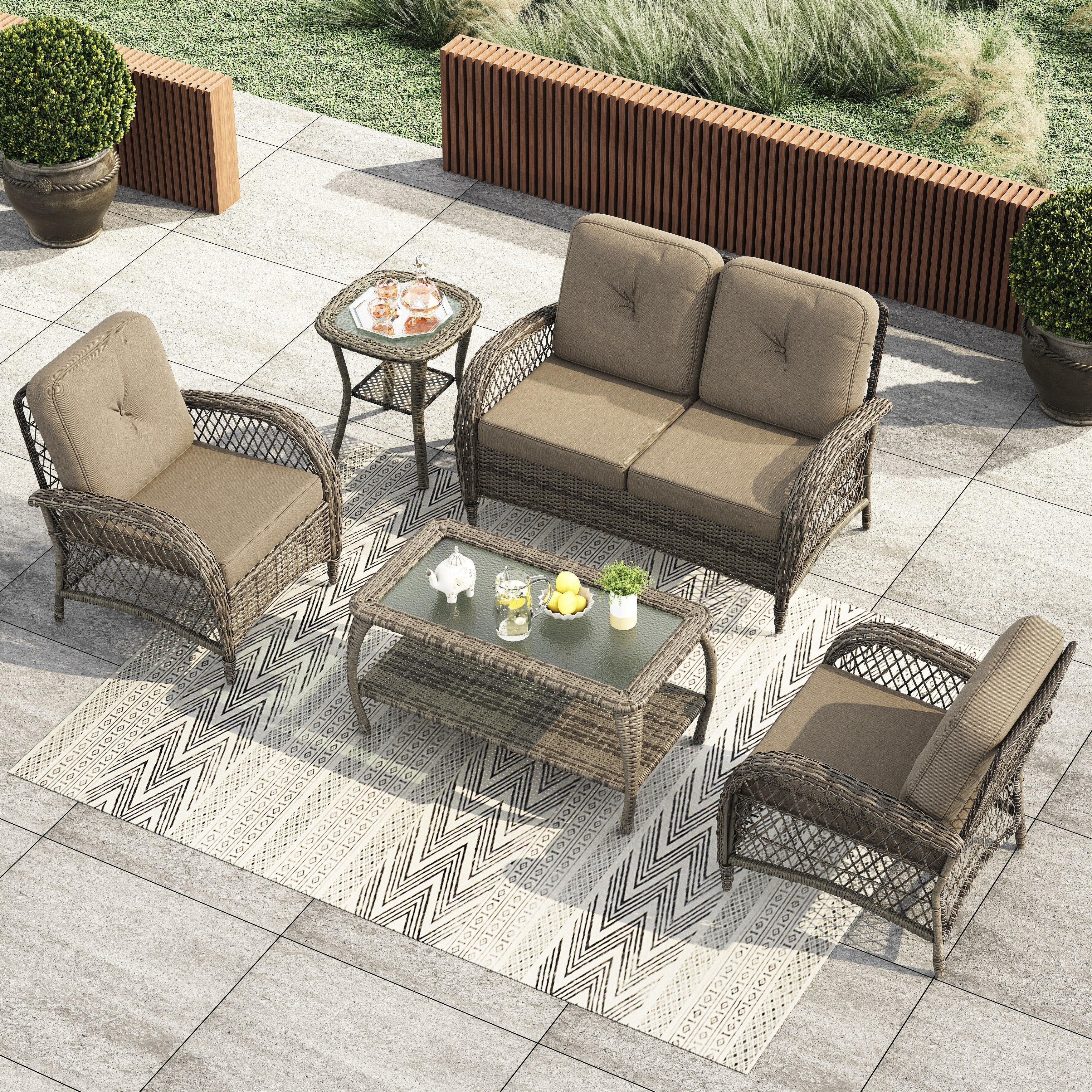 Ensemble de salon de jardin en osier Corvus Padova 4 pièces