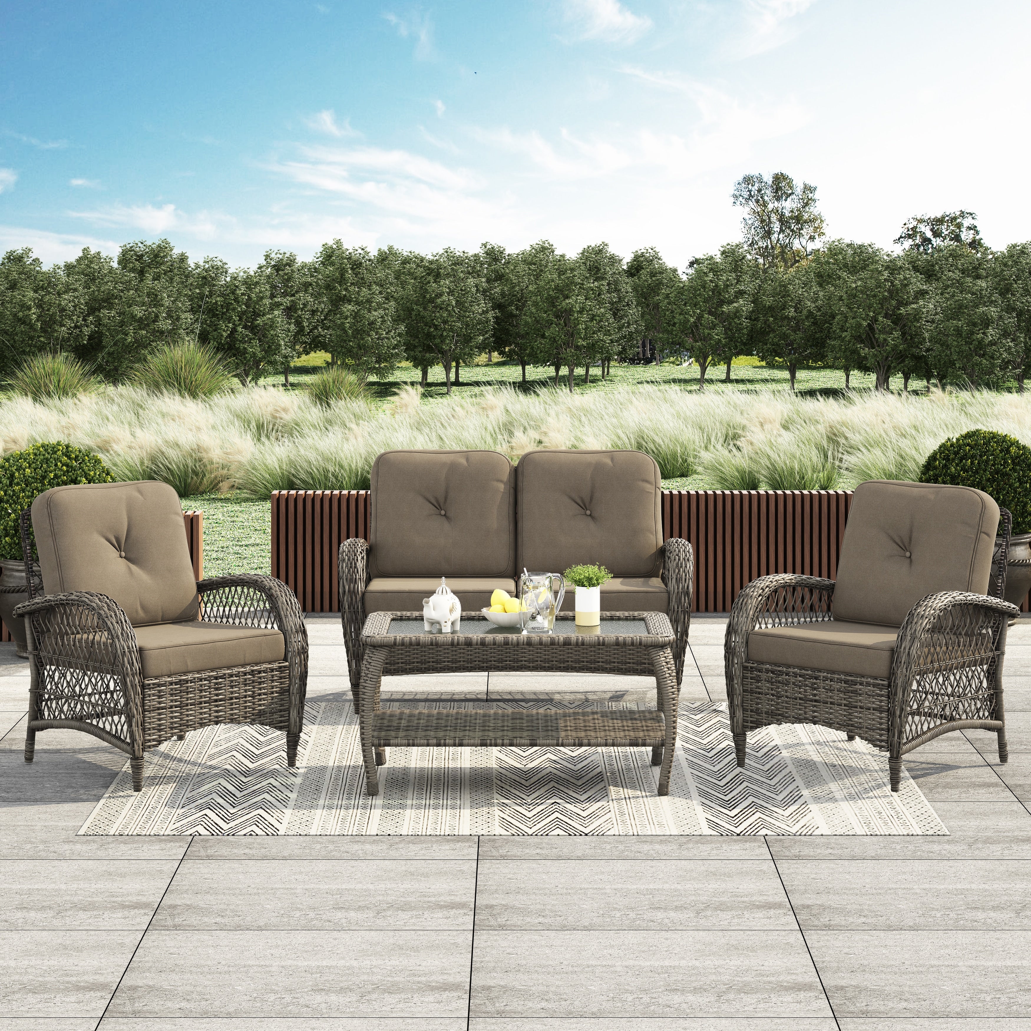 Ensemble de salon de jardin en osier Corvus Padova 4 pièces