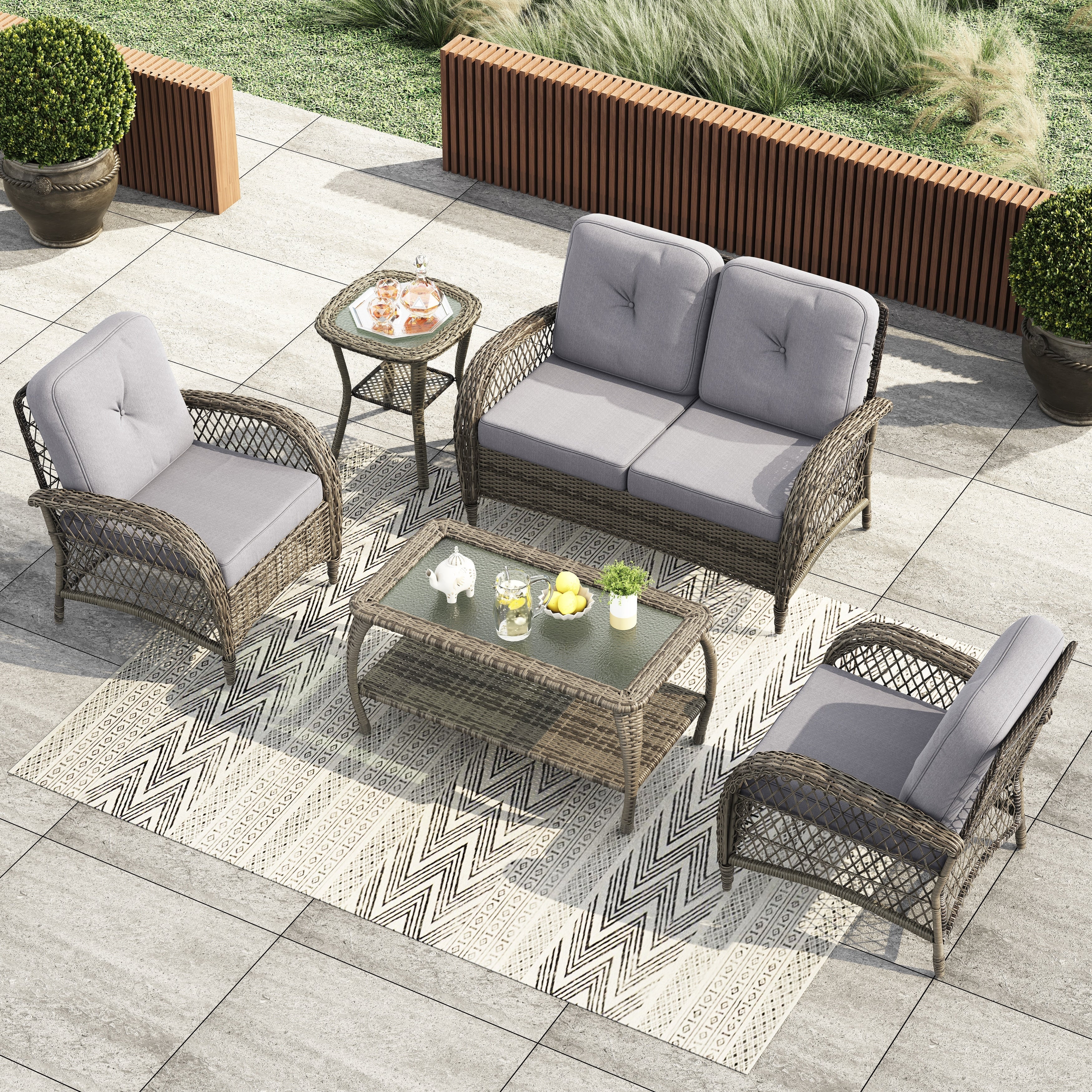 Ensemble de salon de jardin en osier Corvus Padova 4 pièces