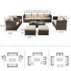 Ensemble de conversation sectionnel de 12 pièces en osier brun Corvus Trey pour meubles de patio