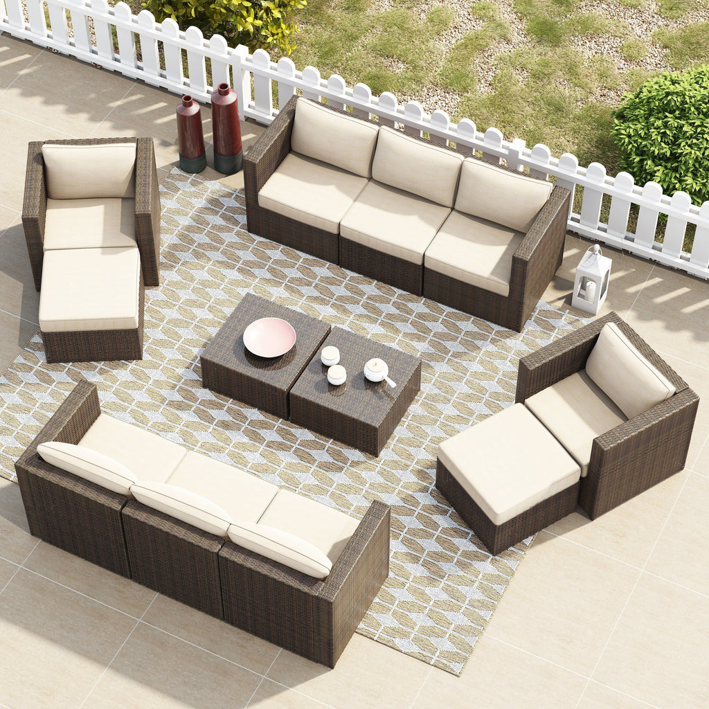 Ensemble de conversation sectionnel de 12 pièces en osier brun Corvus Trey pour meubles de patio