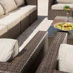 Ensemble de conversation sectionnel de 12 pièces en osier brun Corvus Trey pour meubles de patio