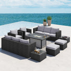 Ensemble de meubles de patio sectionnels Corvus Trey 13 pièces en osier tressé avec table à feu