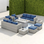 Ensemble de meubles de patio sectionnels Corvus Trey 13 pièces en osier tressé avec table à feu