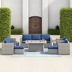 Ensemble de meubles de patio sectionnels Corvus Trey 13 pièces en osier tressé avec table à feu