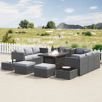 Ensemble de meubles de patio sectionnels Corvus Trey 13 pièces en osier tressé avec table à feu