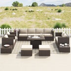 Ensemble de meubles de patio sectionnels Corvus Trey 13 pièces en osier tressé avec table à feu