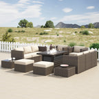 Ensemble de meubles de patio sectionnels Corvus Trey 13 pièces en osier tressé avec table à feu