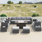 Ensemble de meubles de patio sectionnels Corvus Trey 13 pièces en osier tressé avec table à feu