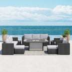 Ensemble de meubles de patio sectionnels Corvus Trey 13 pièces en osier tressé avec table à feu