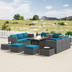 Ensemble de meubles de patio sectionnels Corvus Trey 13 pièces en osier tressé avec table à feu