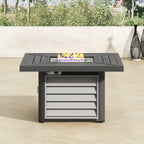 Ensemble de salon de jardin pivotant Corvus Vasconia 5 pièces en résine tressée avec table à feu