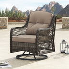 Ensemble de salon de jardin pivotant Corvus Vasconia 5 pièces en résine tressée avec table à feu